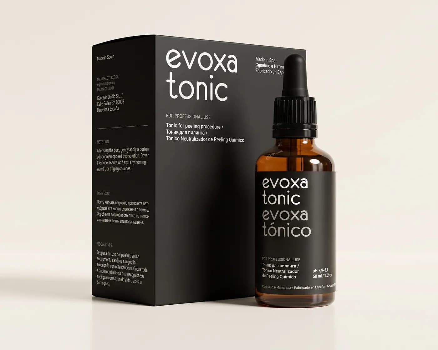 Упаковка и флакон профессионального нейтрализующего тоника EVOXA TONIC